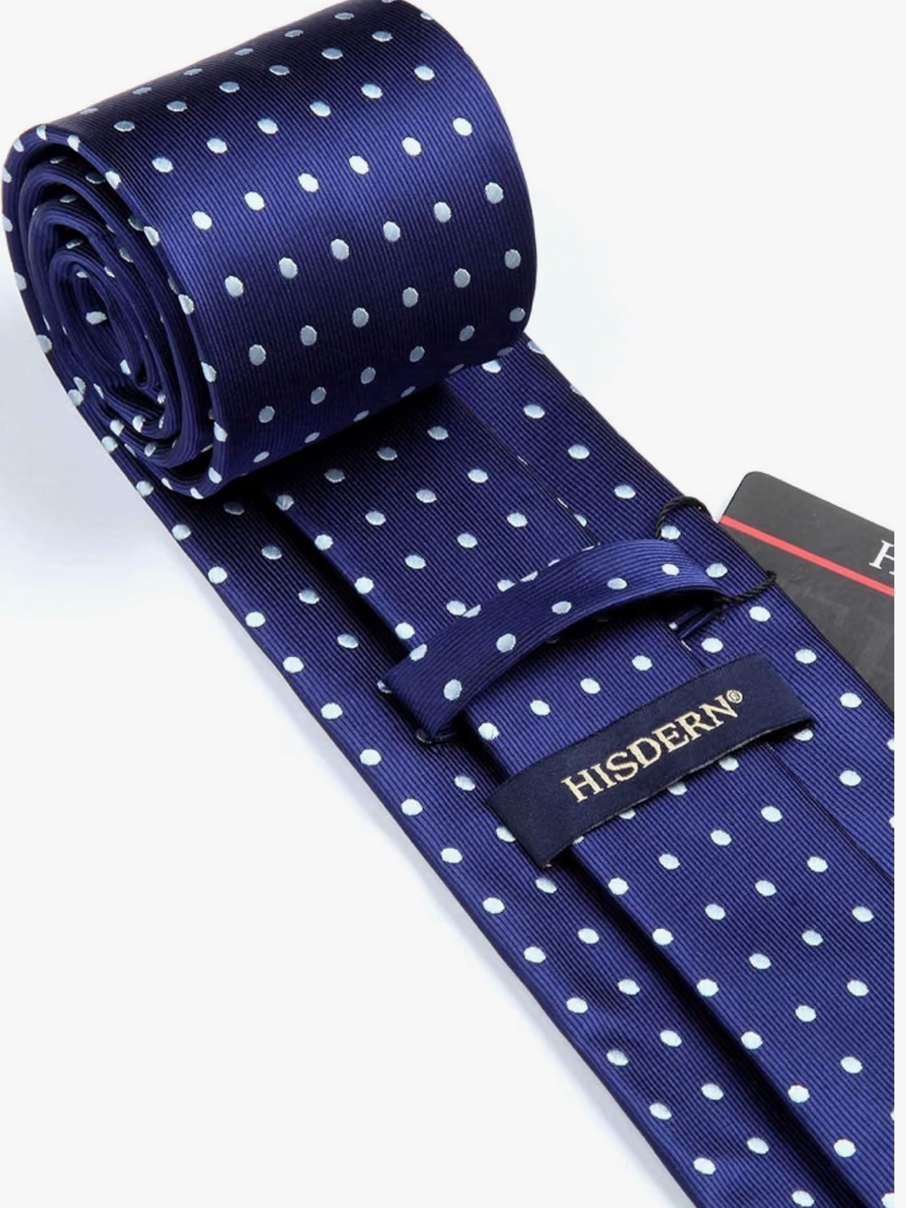 Navy Polka Dot Silk Tie 2XL With Hanker-chief
